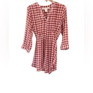 American Rag Red Gingham Shirt Dress M Button Front Tie Waist Boho